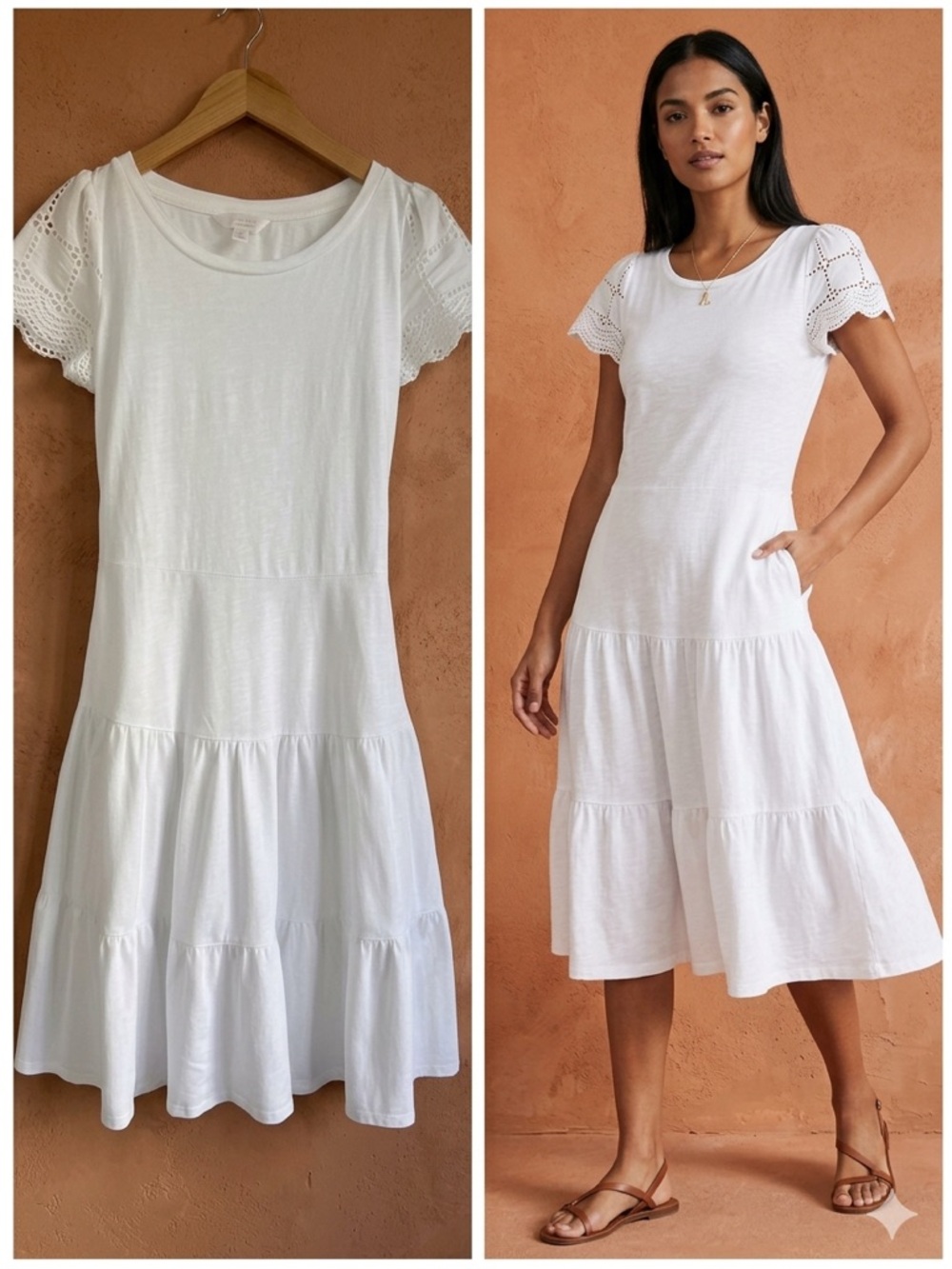 Lauren Conrad XS White Eyelet Lace Dress Feminine Fit & Flare Mini Boho Summer